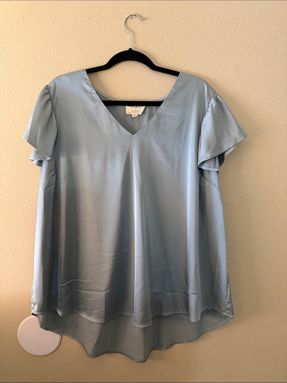 Women's Light Blue V-Neck Flutter Sleeve Blouse